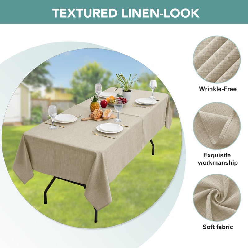 LUSHVIDA Outdoor Tablecloth with Umbrella Hole - Patio Table Cloth Zippered Rectangle 60x84 Inch, Linen-Look Polyester Table Cover Water Resistant for Picnic Outside, Natural Color - Image 4