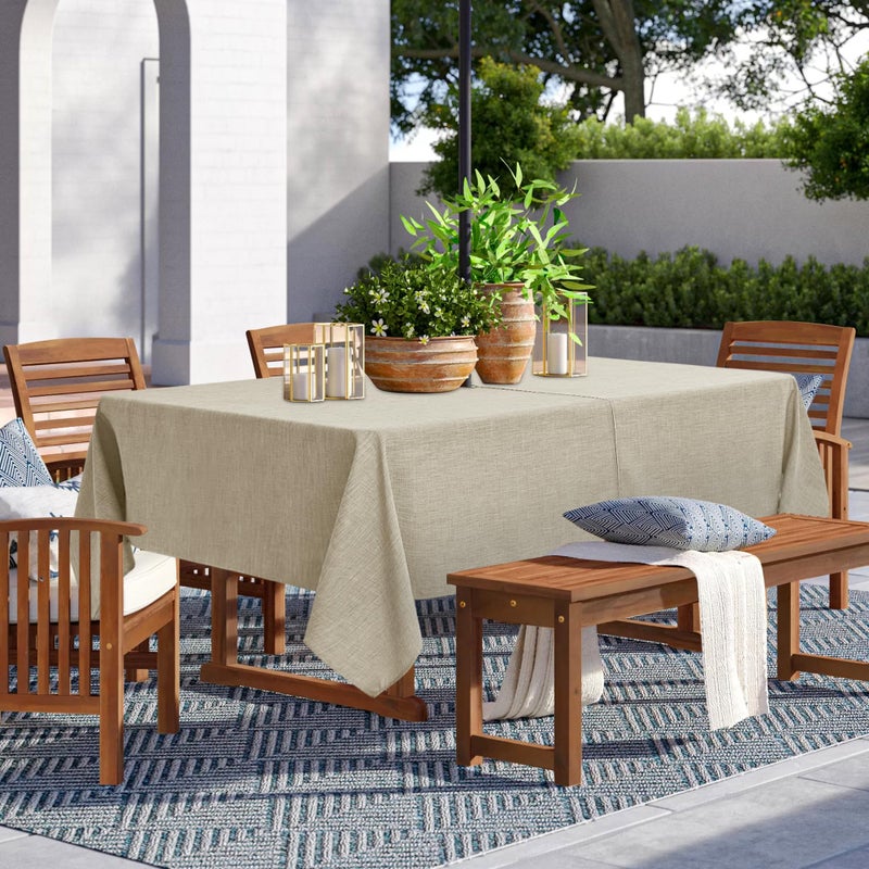 LUSHVIDA Outdoor Tablecloth with Umbrella Hole - Patio Table Cloth Zippered Rectangle 60x84 Inch, Linen-Look Polyester Table Cover Water Resistant for Picnic Outside, Natural Color - Image 2