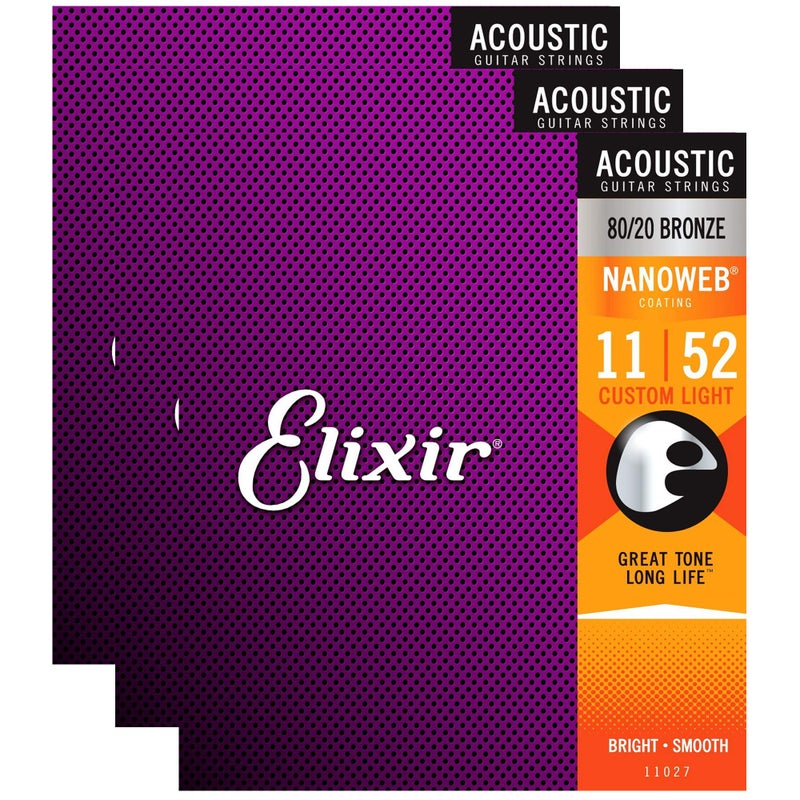 ELIXIR Elixir 11027 Acoustic 80/20 Nano Custom Light 11-52 (3 Pack Bundle)  - Image 1
