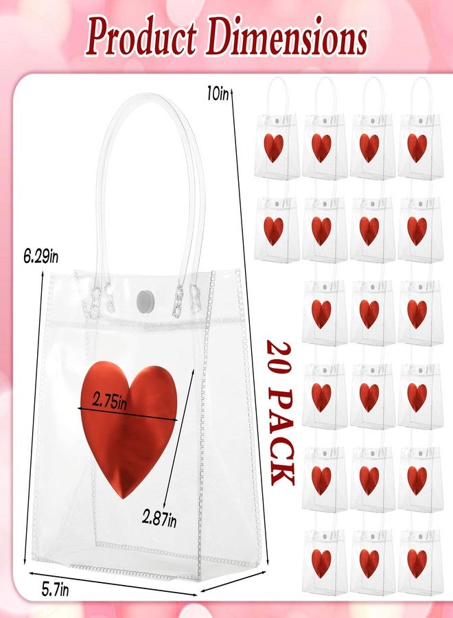 Foxtell 20 Pcs Valentine's Day Gift Bags with Handles, 6.3x5.9 Inch Clear Red Heart Plastic Bags, Reusable Transparent Gift Wrap Bags for Wedding, Birthday Party Favors & Small Business - Image 2