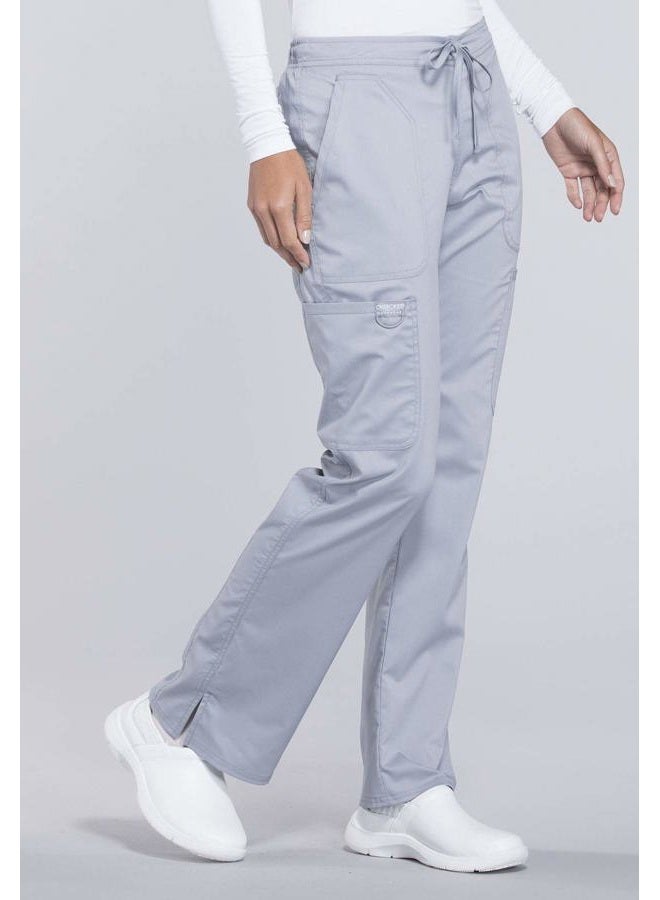 Cherokee Women's Mid Rise Moderate Flare Drawstring Pant Medium Tall Grey - Image 3