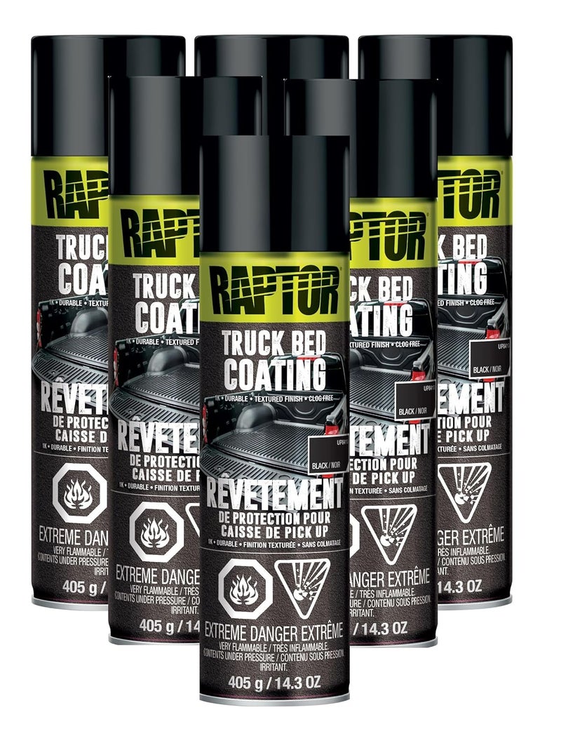 U-POl Raptor 1K Bed Liner Aerosol Black, 14.3 Ounce Truck Bed Bedliner Coating - 6 Pack - Image 1