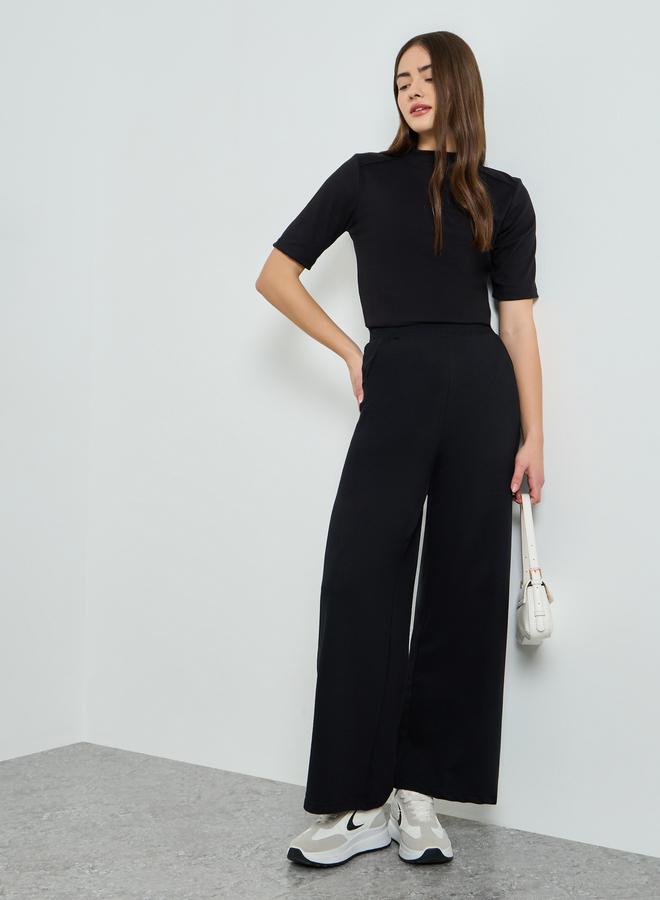 Styli Women Black Wide Leg Joggers - Image 1