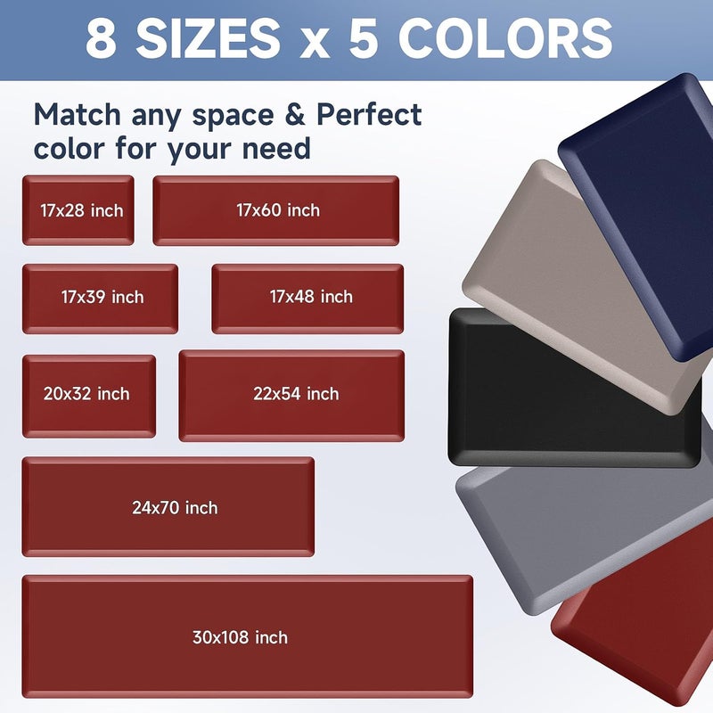 StepRite 4/5 Inch Thick Kitchen Mat Anti Fatigue Mat Kitchen Rugs Kitchen Decor Non-Slip, Stain & Water Resistant, Kitchen Mats Desk Mat for Kitchen, Office, Workshop, Red, 17'' x 60'' - Image 4