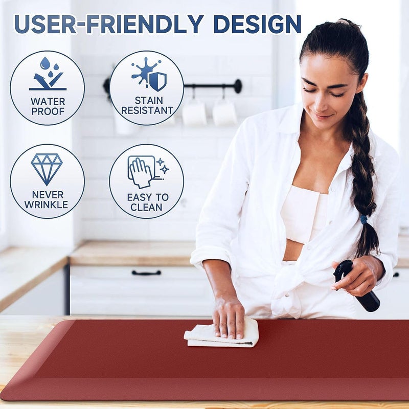 StepRite 4/5 Inch Thick Kitchen Mat Anti Fatigue Mat Kitchen Rugs Kitchen Decor Non-Slip, Stain & Water Resistant, Kitchen Mats Desk Mat for Kitchen, Office, Workshop, Red, 17'' x 60'' - Image 5