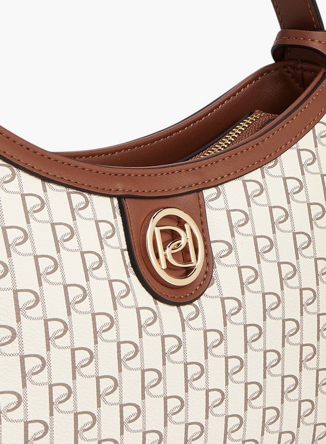 Paprika Monogram Print Shoulder Bag with Adjustable Strap and Zip Closure  - Image 4