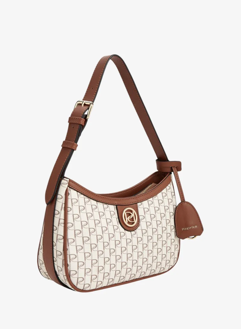 Paprika  Monogram Print Shoulder Bag with Adjustable Strap and Zip Closure for Women | Best Price UAE