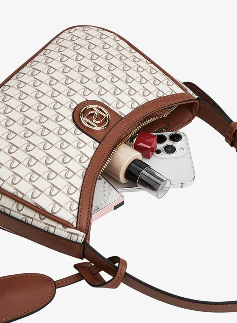 Paprika  Monogram Print Shoulder Bag with Adjustable Strap and Zip Closure for Women | Best Price UAE