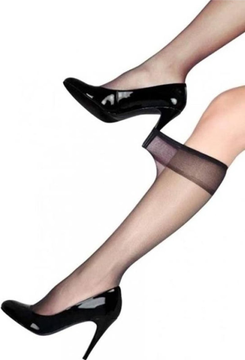 Müjde 12 Pieces Black Color Thin Knee High Socks 