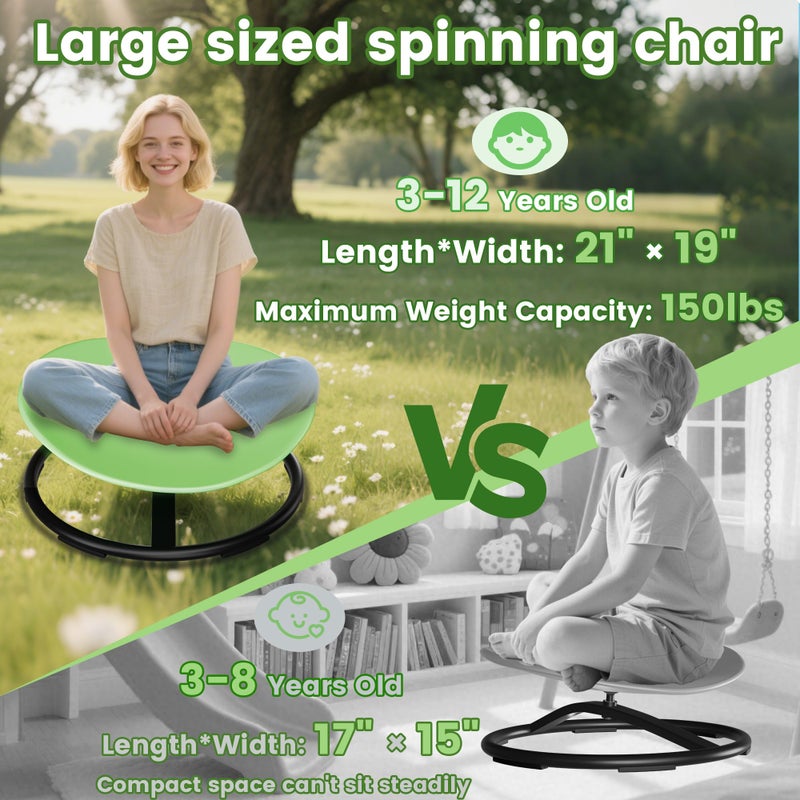 Pterying 21" L Ã— 19" W Large Size Spinning Chair for Autistic Kids, Toddler Sensory Chair, Sensory Toys Gifts for Kids with Autism & ADHD, Outside/Indoor Toys for Kids Ages 4-8, Light Green - Image 2