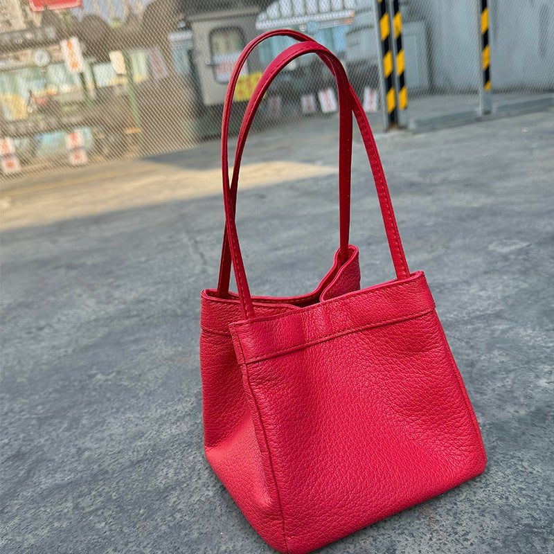 Bag Women'S 2021 New Korean Genuine Leather Small Square Bag All-Match Sheepskin Bucket Bag Niche Fashionable Underarm Handbag - Image 1