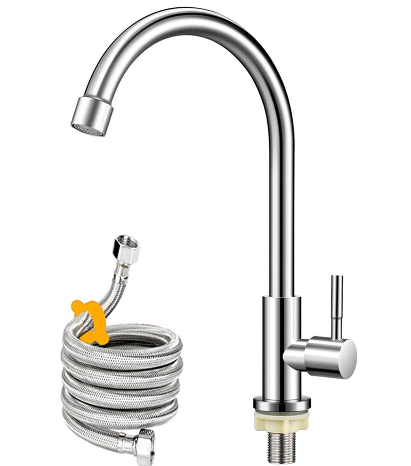 Cold Water Faucet OnlyBrushed Nickel Stainless Steel Single Handle Single Hole Faucets High Arc Cold Water Sink Faucet for KitchenOutdoor Garden and BarFree Water Supply Lines