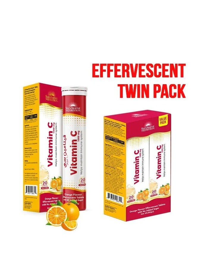 Sunshine Nutrition Vitamin C 1000mg Orange Flavor Effervescent 20s x2 Value Pack