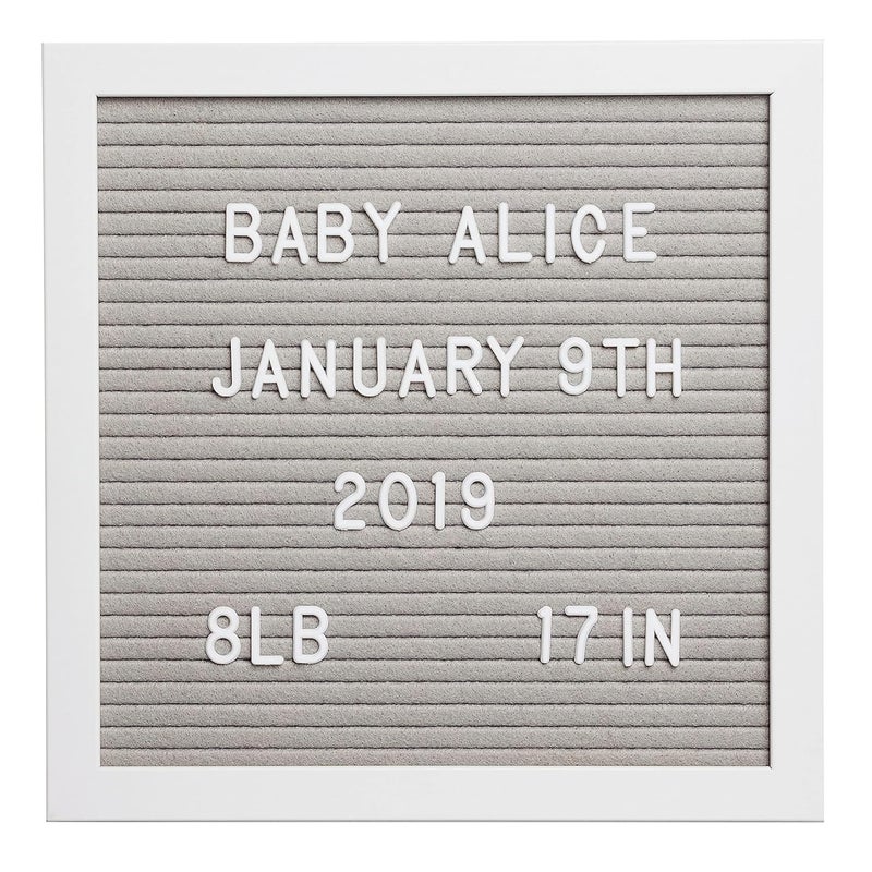 pearhead Classic Wooden Letterboard, Gender-Neutral Baby Keepsake Nursery Décor, Photo Prop Message Board, Gray And White - Image 1