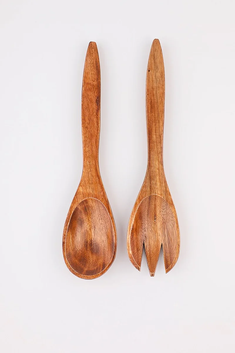Muy Mucho 2 Pcs Acacia Wood Cutlery 30 H x 6 W cm, Brown