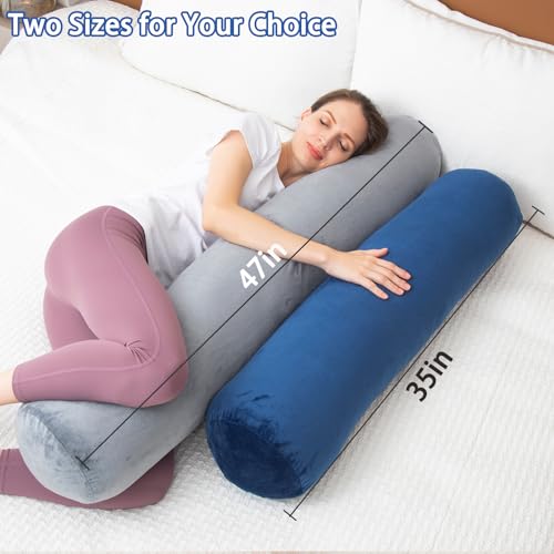 1 MIDDLE ONE Body Pillow, Memory Foam Round Body Pillows for Adults, Firm Long Bolster Pillow for Bed, Cylinder Tube Roll Pillow with Velvet Cover, 47x7.87 Inches, Navy Blue - Image 3
