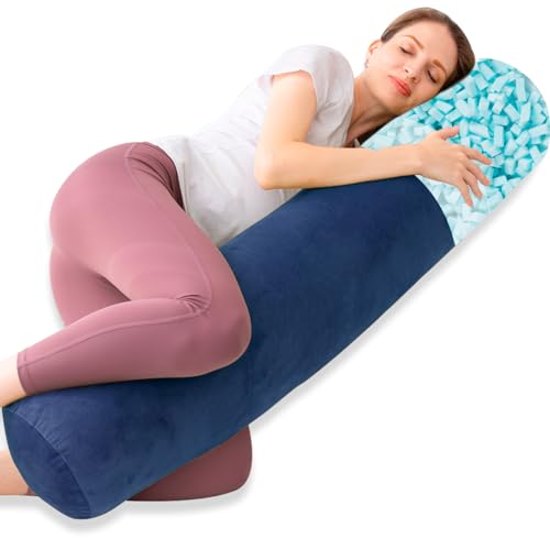 1 MIDDLE ONE Body Pillow, Memory Foam Round Body Pillows for Adults, Firm Long Bolster Pillow for Bed, Cylinder Tube Roll Pillow with Velvet Cover, 47x7.87 Inches, Navy Blue - Image 1