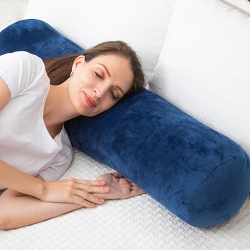 1 MIDDLE ONE Body Pillow, Memory Foam Round Body Pillows for Adults, Firm Long Bolster Pillow for Bed, Cylinder Tube Roll Pillow with Velvet Cover, 47x7.87 Inches, Navy Blue - Image 5