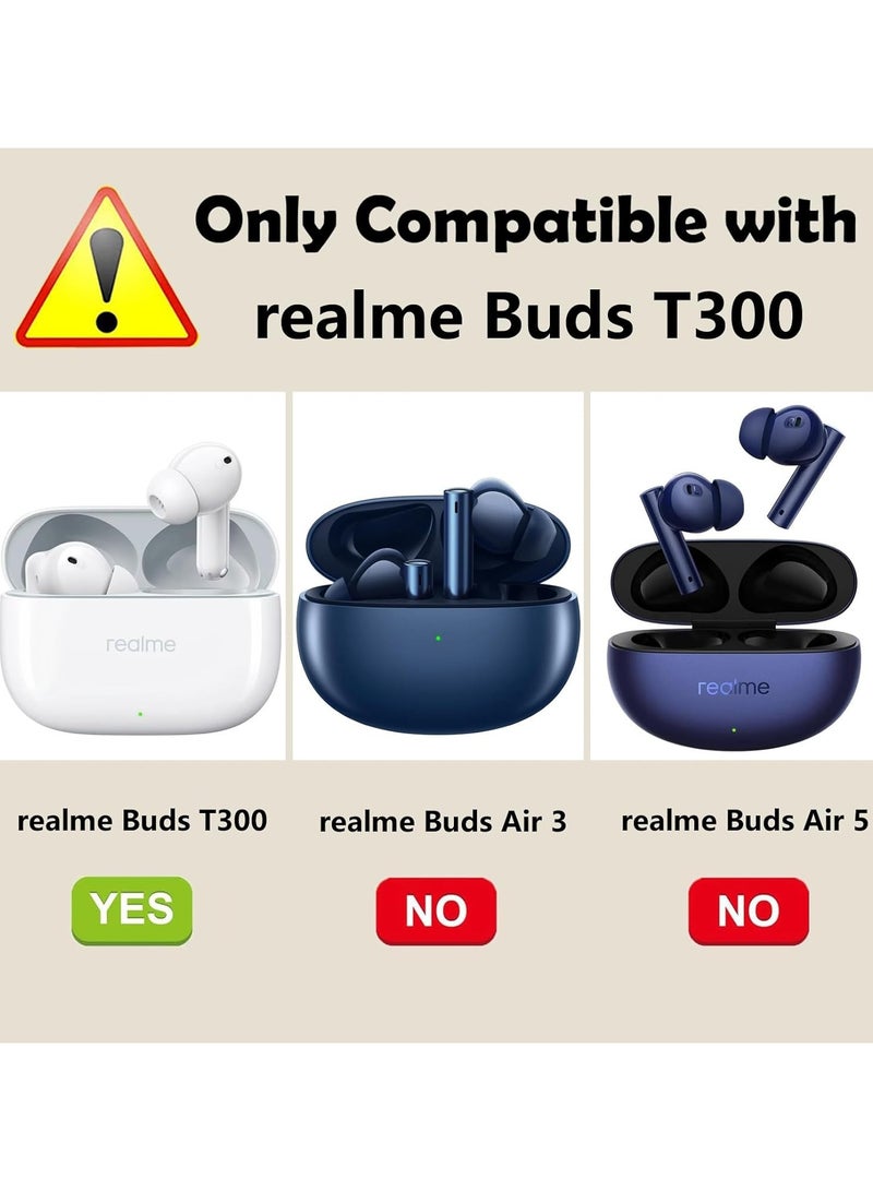 Silicone Protective Case Cover for Realme Buds T300 Earphones with Keychain Cover (Black) - Image 2