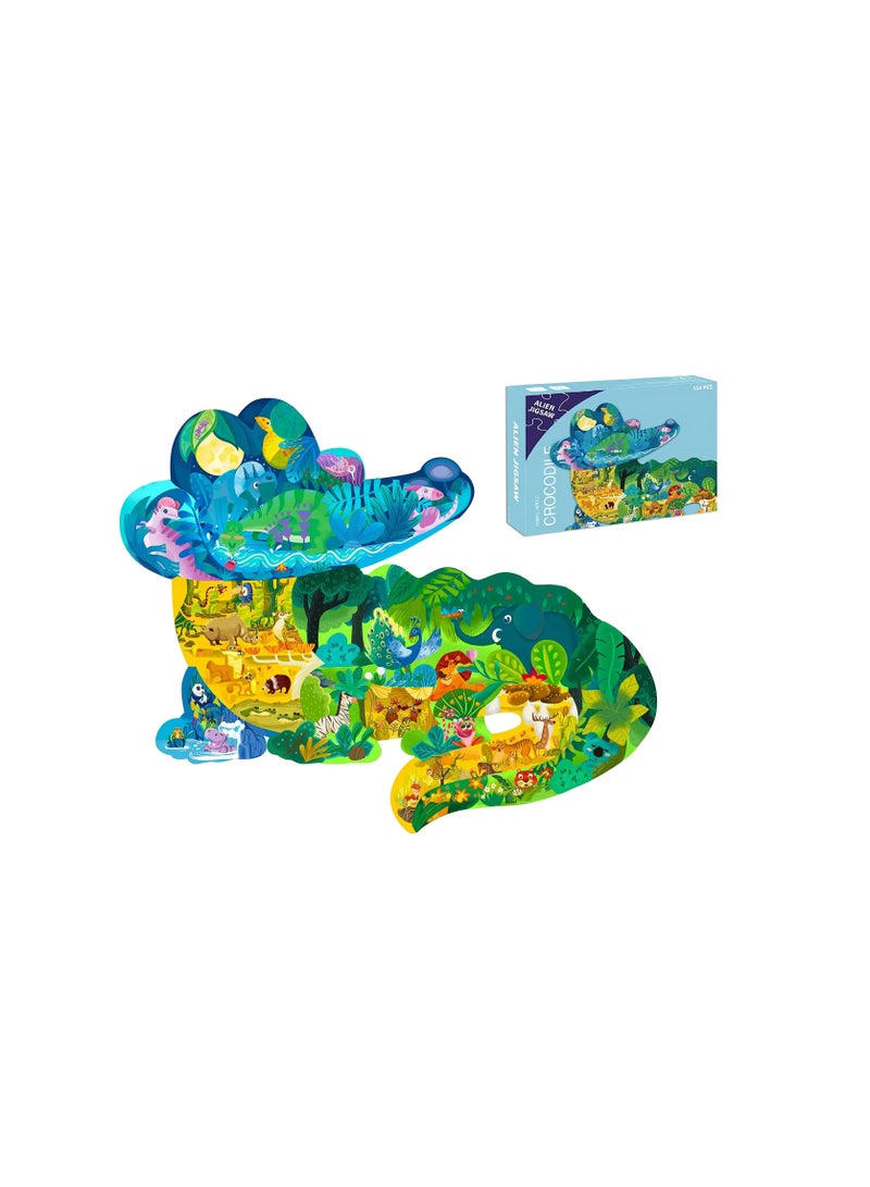 SOLARAE Jigsaw Puzzles for Kids Ages 3-5, 6-8, 8-10, Children Colorful Fun Animal Shaped Puzzle Learning Educational Toys Gifts Games for Boys and Girls (Crocodile-154 PCS) - Image 1
