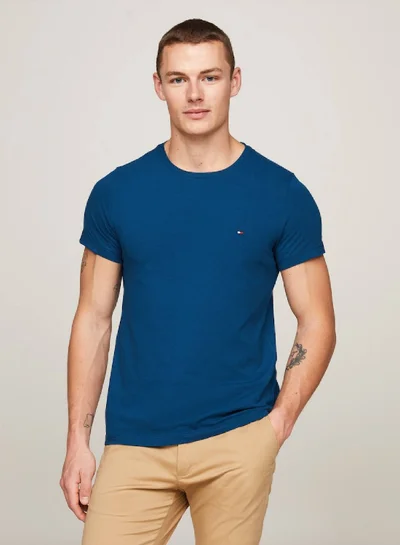 TOMMY HILFIGER Men's Stretch Extra Slim T-Shirt - Cotton, Blue