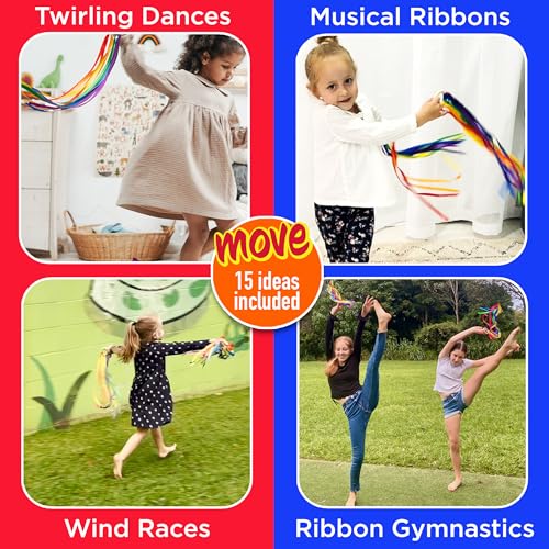 Covelico Rainbow Hand Ribbon Kite, 2 x Montessori Inspired Ribbon Toy, Each Wooden Rings with 7 Bright Rainbow Streamers, Waldorf Sensory String Toys for Kids & Gymnastics Dance Ribbons for Toddlers - Image 3