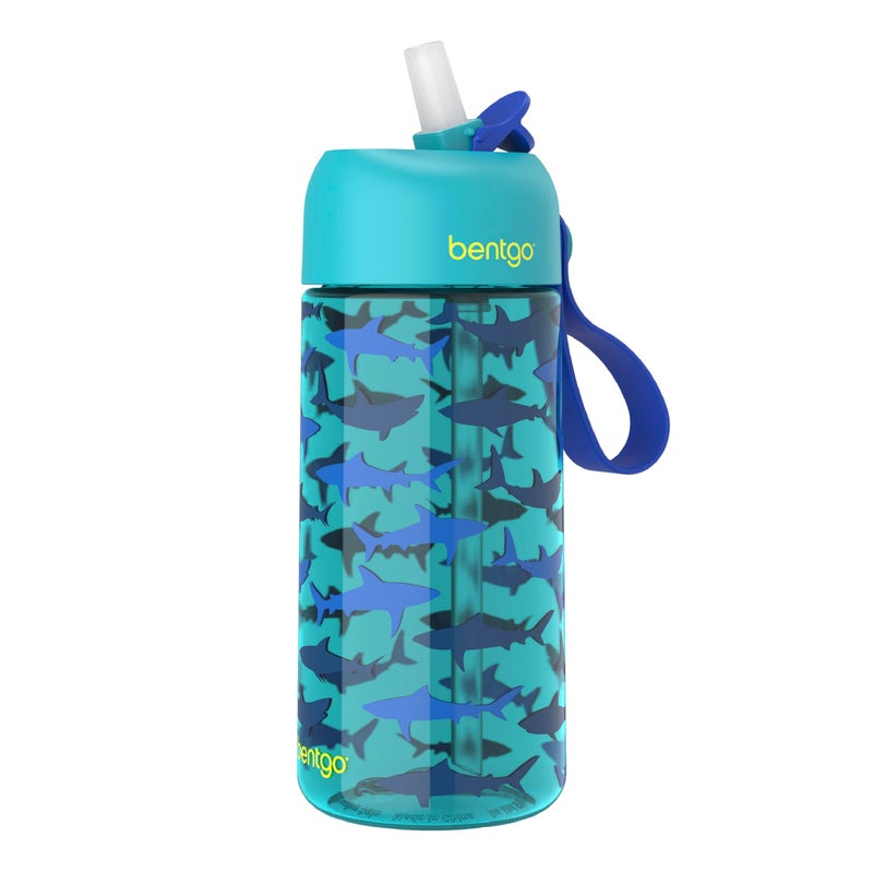 Bentgo Kids Water Bottle  LeakProof Durable Tritan BPAFree 15 oz Cup for KidsToddlers Ages 3 Safe Sip Spout Carrying Handle  Dishwasher Safe for School Sports Daycare  Camp Sharks