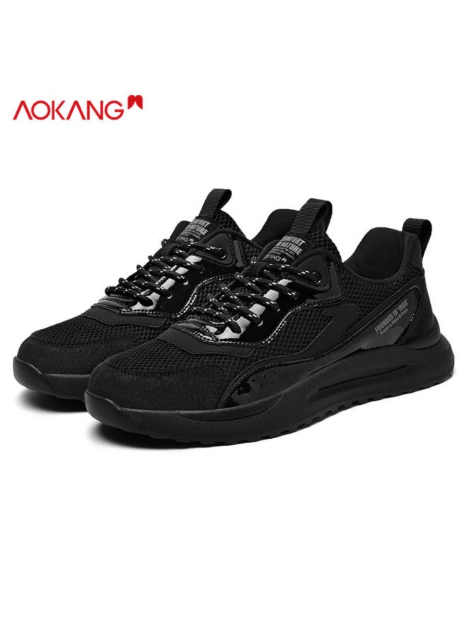 Aokang Men's Shoes, Autumn Hollow Breathable Mesh Casual Sneakers Running Shoes For Men, Black, Size 40 - Image 1