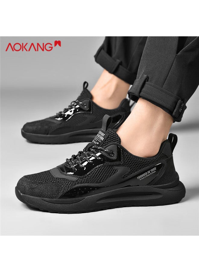 Aokang Men's Shoes, Autumn Hollow Breathable Mesh Casual Sneakers Running Shoes For Men, Black, Size 40 - Image 5