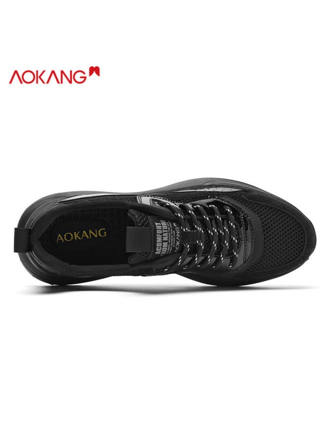 Aokang Men's Shoes, Autumn Hollow Breathable Mesh Casual Sneakers Running Shoes For Men, Black, Size 40 - Image 2