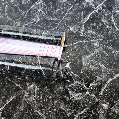 ROSASTELLA Self Adhesive Decorative Peel Stick Waterproof Marble Wallpaper Wall Decor Removable Wall Paper for Living Room Hall Decoration PVC Vinyl DIY Contact Paper 30x304 CM (Black Marble) - Image 4