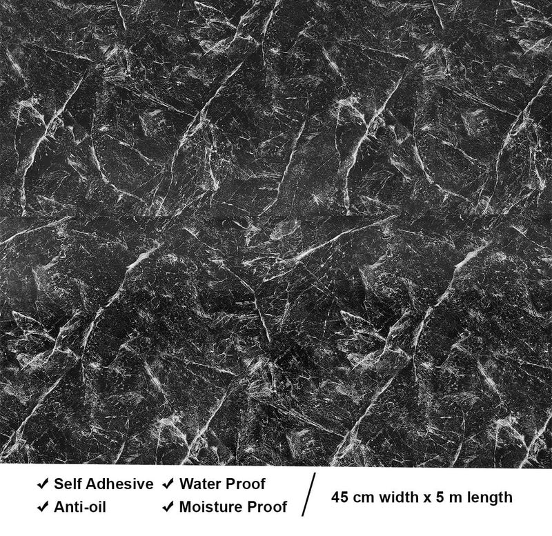 ROSASTELLA Self Adhesive Decorative Peel Stick Waterproof Marble Wallpaper Wall Decor Removable Wall Paper for Living Room Hall Decoration PVC Vinyl DIY Contact Paper 30x304 CM (Black Marble) - Image 5