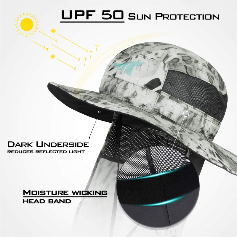 KastKing UPF 50 Boonie Hat Fishing Hat with Removable Neck Flap Sun Hats,Silver - Image 2