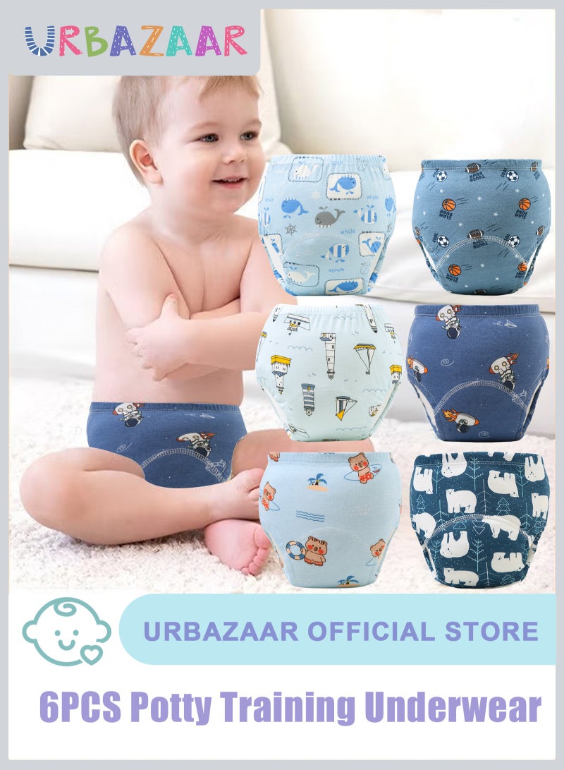 URbazaar Baby Potty Training Underwear for Boys and Girls, 6 Pack Absorbent Training Pants for Toddlers with Printed Reusable Cotton Toilet Training Pants for 12-18kg Kids (2-4 Years)  - Image 1