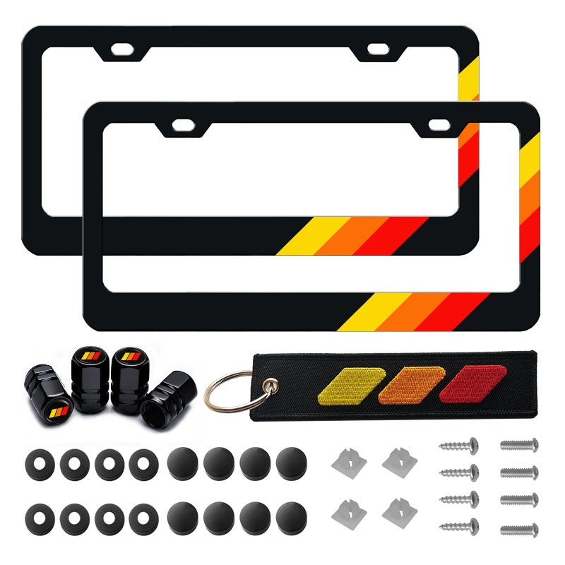 omlkibo TriColor 3 Color Aluminum License Plate Frame Cover Holder Compatible with Toyota Vehicle Truck Trailer SUV Yellow Red02