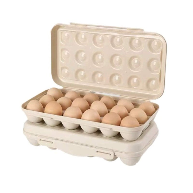 PLUMAZE Acrylic Egg Storage Box with Lid 18 Grids Egg Storage Box with LidPlastic Egg Holder Tray Cream - Image 1
