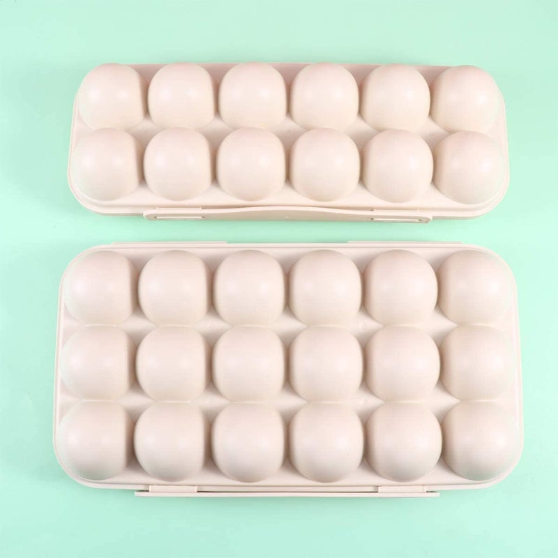 PLUMAZE Acrylic Egg Storage Box with Lid 18 Grids Egg Storage Box with LidPlastic Egg Holder Tray Cream - Image 4