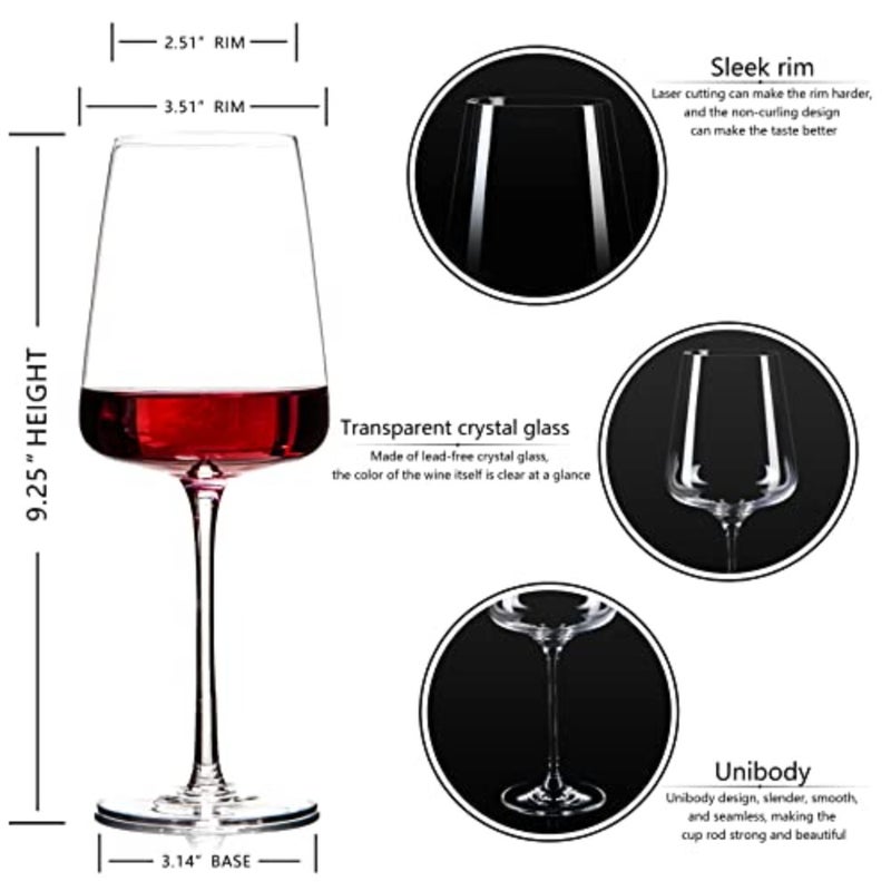 Hand Blown Red Wine Glasses Set of 4 Premium Crystal Wine Glasses With Long Stem, 19 oz Unique Gift for Father's Day, Wedding, Birthday Ideal for Restaurants, Home Bar - Image 3