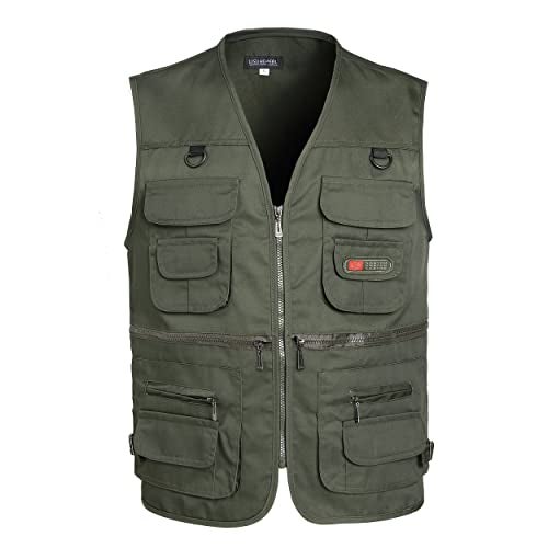 LISUHEPEAL Men's Fishing Vest Summer Outdoor Work Safari Travel Photo Vests with Multi Pockets (S18-Army Green, XXL) - Image 1