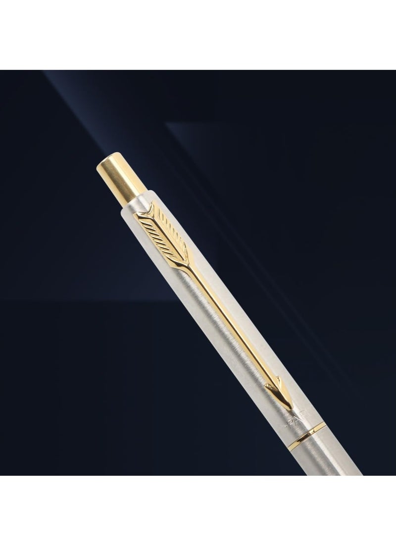 باركر قلم باركر كلاسيك من الفولاذ المقاوم للصدأ ذو حواف ذهبية| لون الحبر - أزرق | مثالي للاستخدام في الشركات | قلم النخبة للمحترفين - Image 2