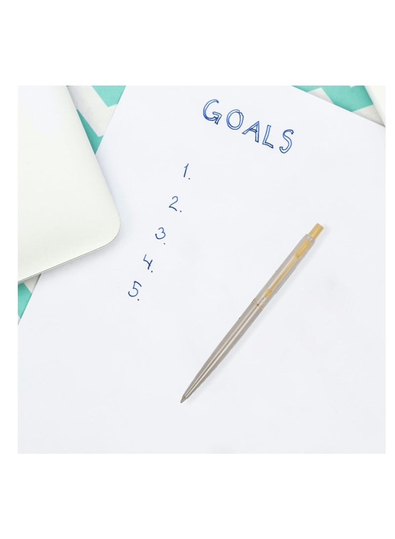 باركر قلم باركر كلاسيك من الفولاذ المقاوم للصدأ ذو حواف ذهبية| لون الحبر - أزرق | مثالي للاستخدام في الشركات | قلم النخبة للمحترفين - Image 5