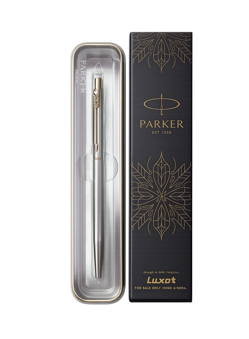 Parker Classic Stainless Steel Gold Trim Ball Pen| Ink Color - Blue | Perfect For Corporate Use | Elite Pen For Professionals - Image 2