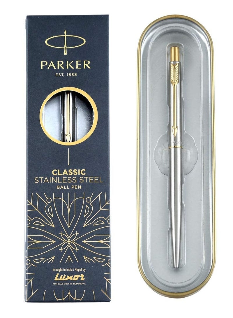 Parker Classic Stainless Steel Gold Trim Ball Pen| Ink Color - Blue | Perfect For Corporate Use | Elite Pen For Professionals - Image 3