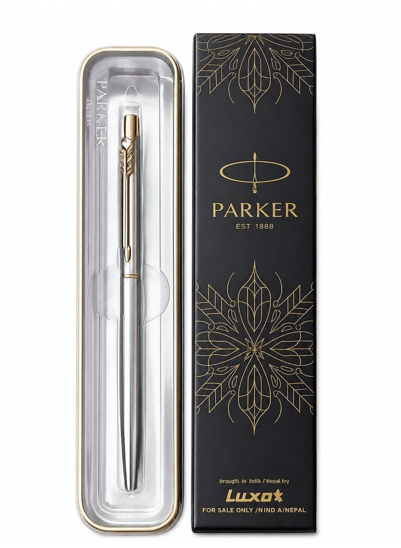 Parker Classic Stainless Steel Gold Trim Ball Pen| Ink Color - Blue | Perfect For Corporate Use | Elite Pen For Professionals - Image 1