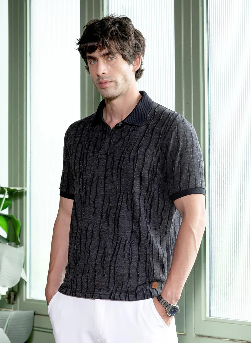 CAHOOT  Men's Onyx Black Crevice-Jacquard Polo T-Shirt for Men | Best Price UAE