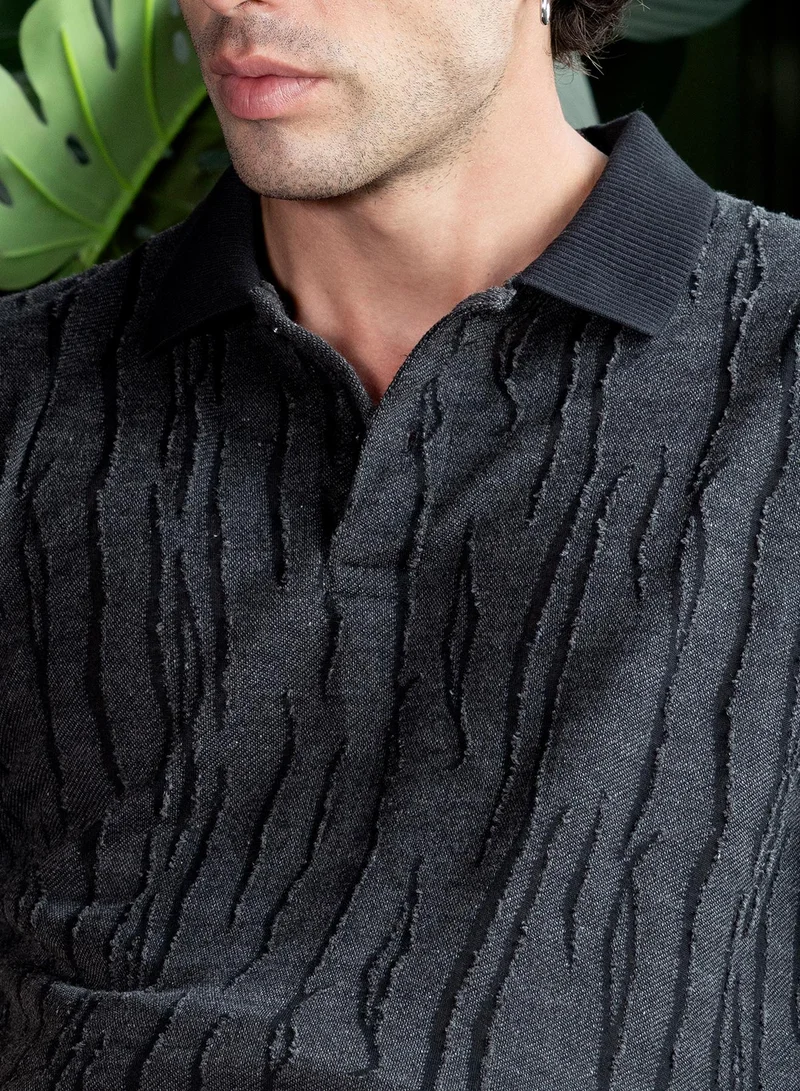 CAHOOT  Men's Onyx Black Crevice-Jacquard Polo T-Shirt for Men | Best Price UAE