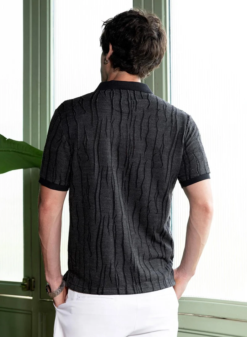 CAHOOT  Men's Onyx Black Crevice-Jacquard Polo T-Shirt for Men | Best Price UAE