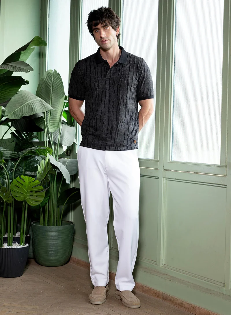CAHOOT  Men's Onyx Black Crevice-Jacquard Polo T-Shirt for Men | Best Price UAE