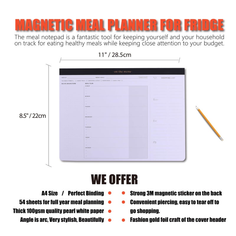 ZERONE CENTRE Weekly Meal Planner with Recipes and Grocery List Magnetic Notepad For Fridge - 8.5x11'' Menu Planning Pad With 54 Sheets Tear Off Shopping List For Family Dinner Menu and Meal Prep Planning - Image 2