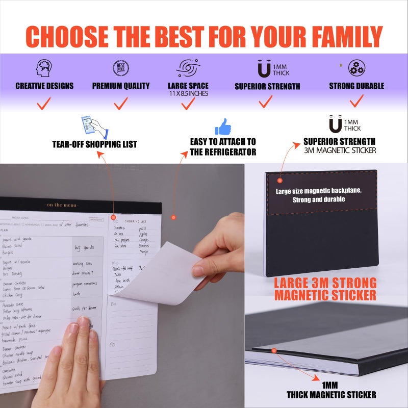 ZERONE CENTRE Weekly Meal Planner with Recipes and Grocery List Magnetic Notepad For Fridge - 8.5x11'' Menu Planning Pad With 54 Sheets Tear Off Shopping List For Family Dinner Menu and Meal Prep Planning - Image 5